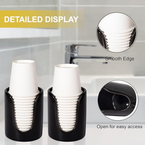 Ceramic Bathroom Cup Dispenser, Fits 3–4 Oz Cups, 2 Pack, Black | Small Countertop Cup Holder for Mouthwash & Rinsing – Non-Slip Base, Easy-Access Design, Kitchen & Bathroom Ready - color: Black, size: 2 Pack
