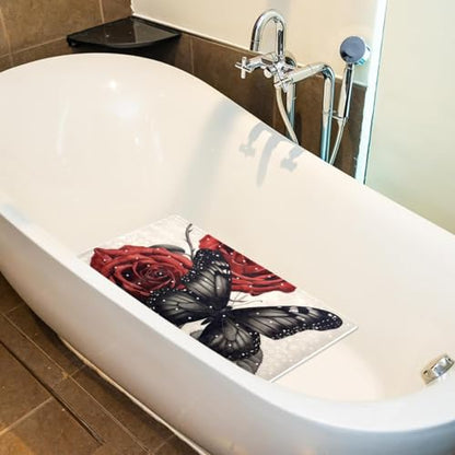 Bathtub Mat Non Slip 26.8x15.1 Inch, Roses Butterflies Shower Mat with Suction Cups and Drain Holes, Machine Washable Shower Mats for Inside Shower - color: Multi 11