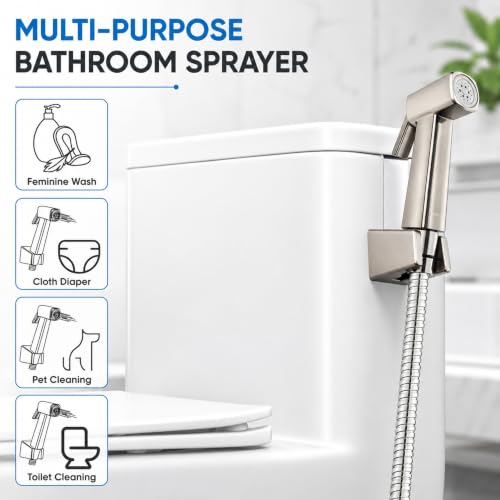 Handheld Bidet Sprayer for Toilet, Lockable Push Button, High Pressure Bathroom Sprayer, Cloth Diaper & Personal Hygiene Sprayer, Tank Mount No-Drill Install, Stainless Hose Set, Niken Color - color: Niken