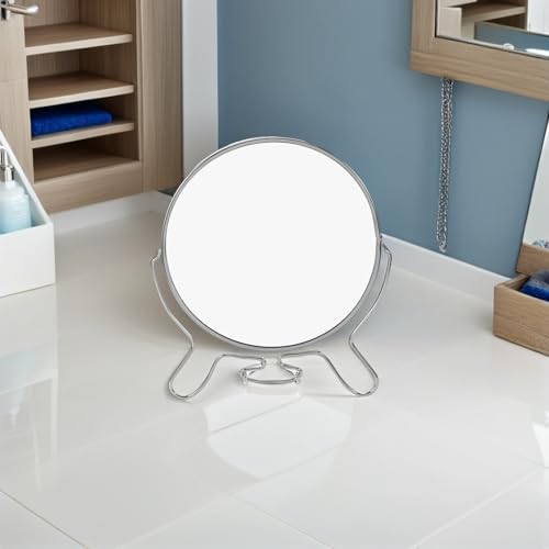 2pcs Double Sided Makeup Vanity Mirrors with Stand, 6-inch Round Lightweight Metal Frame and Glass, Foldable Swivel Tabletop Mirrors for Eyebrow Grooming at Home Use