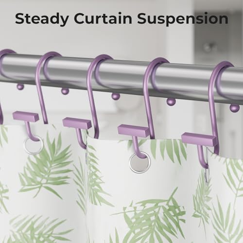 Purple Shower Curtain Hooks, Bathway Shower Curtain Rings Rust Proof, 12PCS Shower Hooks for Shower Curtain, T-Bar Design Convenient Elegant Shower Curtain Hangers for Bathroom Kitchen Wardrobe - color: Purple