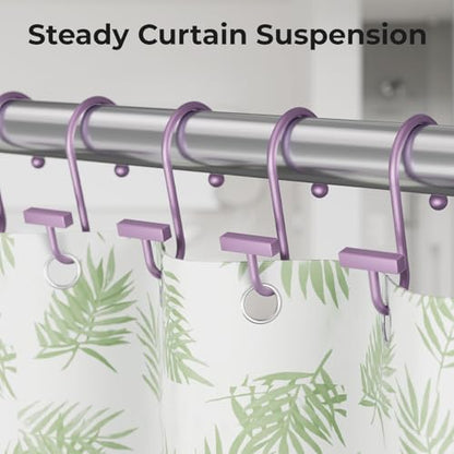 Purple Shower Curtain Hooks, Bathway Shower Curtain Rings Rust Proof, 12PCS Shower Hooks for Shower Curtain, T-Bar Design Convenient Elegant Shower Curtain Hangers for Bathroom Kitchen Wardrobe - color: Purple