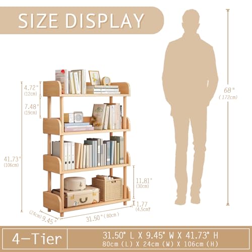 OSCHF 4-Tier Wooden Open Bookcase, Oak | Modern Display Bookshelf with Top Edge, Solid Wood Frame, Home and Office Storage - color: Oak, size: 4-tier