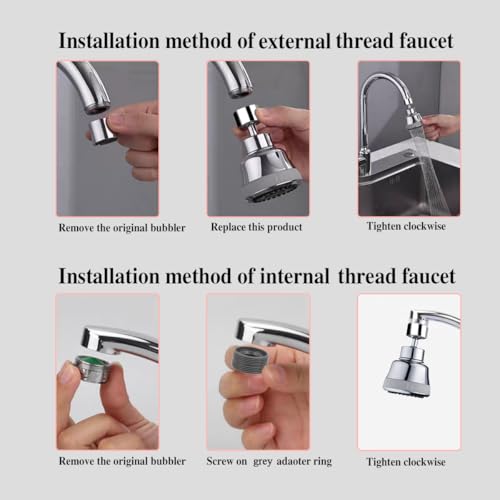 Faucet Aerator Faucet Sprayer Attachment, Kitchen Faucet Head Replacement with 4 Spray Modes, 360° Swivel Faucet Extender Anti-Splash Sink Sprayer Faucet Nozzle Head (Smooth, Silver) - color: Silver, style: Smooth