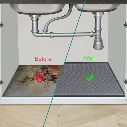 Under Sink Mat 31 x 19, Silicone Under Sink Liner for Kitchen Waterproof Bathroom Cabinet Mat, Grey - color: Gray, size: 19"W x 31"L
