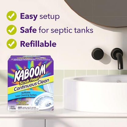 Kaboom Scrub Free! Toilet Bowl Cleaner System with 2 Refills | Continuous Toilet Bowl Cleaner, Scrub Free, Safe for Septic Systems - style: Continuous Clean System