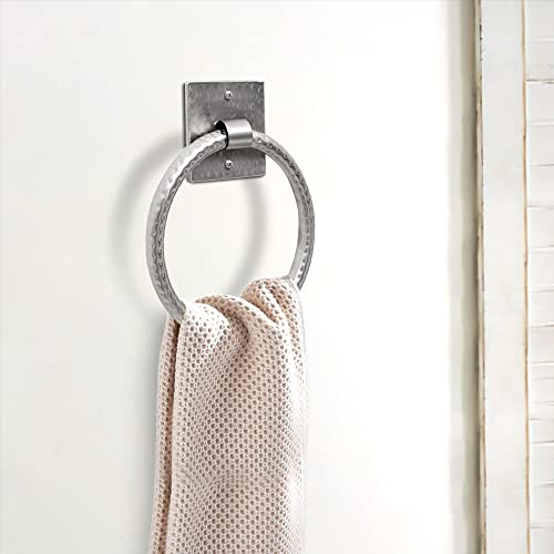 Monarch Abode Bathroom Towel Holder – 7-Inch Round Brushed Nickel Bathroom Hand Towel Holder for Bathrooms Wall, Metal Hand Hammered Towels Ring Wall Mount, Traditional Surface-Mounted Ring Hanger - color: Brushed Nickel, style: Traditional