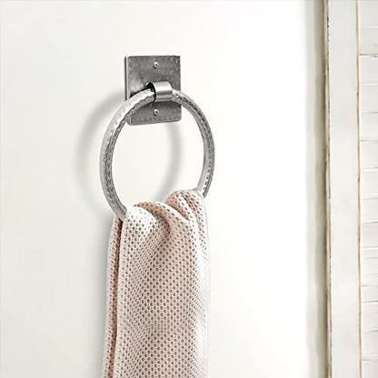 Monarch Abode Bathroom Towel Holder – 7-Inch Round Brushed Nickel Bathroom Hand Towel Holder for Bathrooms Wall, Metal Hand Hammered Towels Ring Wall Mount, Traditional Surface-Mounted Ring Hanger - color: Brushed Nickel, style: Traditional