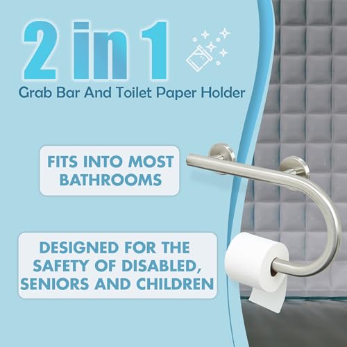 Grab Bar Toilet Paper Holder - Bathroom Safety Aid/304 Stainless Steel/Right/Brush Finish/16.5"x 10" - color: Brushed Stainless Steel, Right Hand