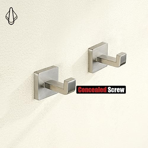 JQK Bathroom Towel Hook Brushed, Coat Robe Clothes Bath Wall Hooks for Kitchen Garage SUS 304 Stainless Steel Thick 0.8mm, 2 Pack Brushed Steel, TH250-BN-P2 - color: Brushed Steel