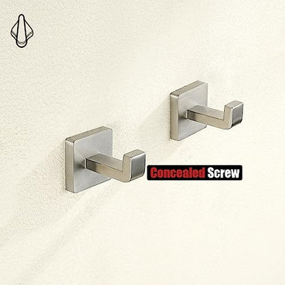 JQK Bathroom Towel Hook Brushed, Coat Robe Clothes Bath Wall Hooks for Kitchen Garage SUS 304 Stainless Steel Thick 0.8mm, 2 Pack Brushed Steel, TH250-BN-P2 - color: Brushed Steel