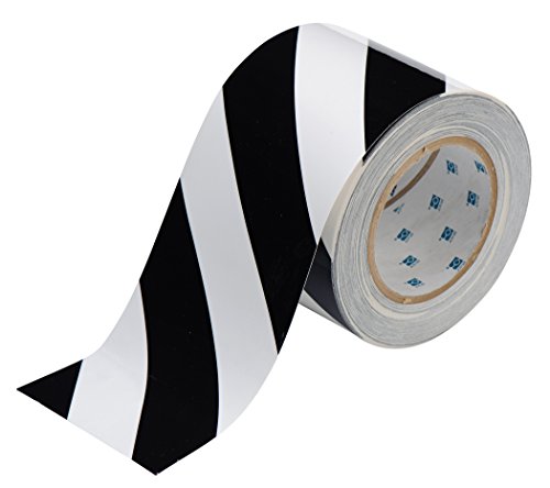 Brady ToughStripe Nonabrasive Diagonal Stripes Floor Marking Tape, 100' Length, 4" Width, Black and White (Pack of 1 Roll) - color: Black and White