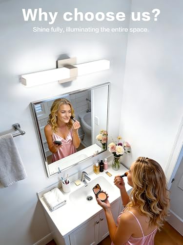 Brushed Nickel Dimmable Vanity Light: 24 Inch LED Modern Bathroom Light Fixtures Over Mirror IP44 Waterproof - color: Upgraded - Brushed Nickel - Dimmable, size: 24 inch
