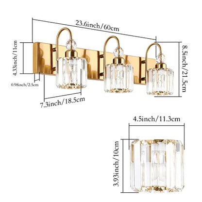 Ralbay Brass Gold Bathroom Vanity Lights 3-Lights Brass Gold Crystal Vanity Lights Over Mirror Modern Crystal Brass Gold Bathroom Vanity Lighting Fixtures - color: Round-Brass, size: 3-light