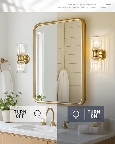 Gold Wall Sconces, HWH Single Wall Vanity Light Fixture for Bathroom Living Room Bedroom, Bathroom Wall Sconces with Bell-Shaped Clear Glass, Gold Finish, 5HZG106B-2W BG - color: Brushed Gold, size: 2-Light