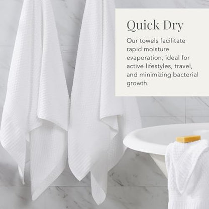 NY Loft 100% Cotton 6-Piece Bath Towel Set | White | Oeko-TEX | Quick-Dry | 30" x 52" Bath Towels | 16" x 28" Hand Towels | 12" x 12" Washcloths | Super Absorbent | Designer-Styled Texture - color: Bright White, size: 6 Piece Set