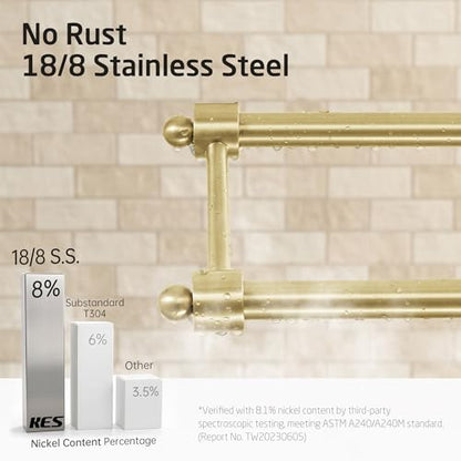 KES Gold Standing Towel Racks for Bathroom with 3X Thicker Weighted Natural Marble Base, 2-Tier Rustproof Free Standing Towel Rack Stand, 18/8 Stainless Steel, Antique Brushed Gold, BTH241-BZ - color: Brushed Gold