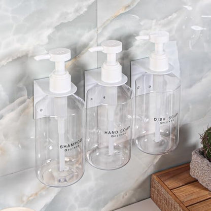 3-Chamber Shampoo & Conditioner Dispenser - Wall-Mounted Soap Dispenser Plastic Bottles with 4CC Pumps, No Drill Installation, Refillable for Bathroom, RV, Commercial Use Clear - color: Clear