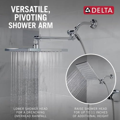 Delta Faucet 10-inch Raincan Shower Head and Hand Held Shower Combo, Chrome Square Shower Head, Rainfall Shower Head, Hand Shower, High Pressure Shower Head, 1.75 GPM Flow Rate, Chrome 75527 - color: Chrome