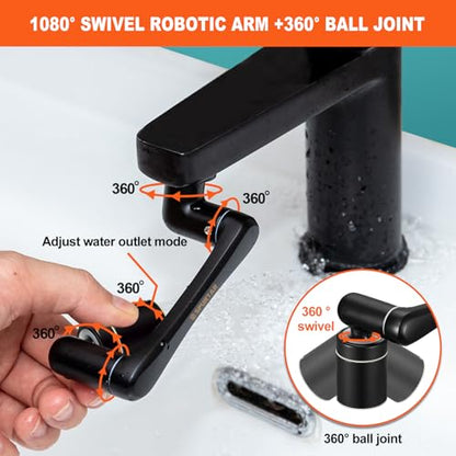 Spurtar 1440° Swivel Bathroom Faucet Extender | Fits G1/2" 55/64" 15/16" Threads | NOT fit for Delta, Moen, Kohler | 2-Spray Mode Faucet Aerator | Black (HHW0001BK) - color: 1PCS Black