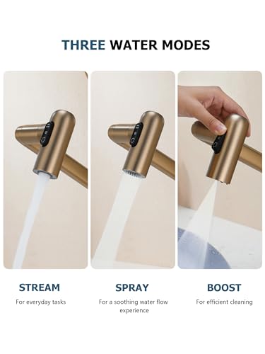 Rotatable Bathroom Faucet with Temperature Display in Fahrenheit (Batteries-Free), 3 Water Outlet Modes, Brushed Copper - color: Brushed Copper