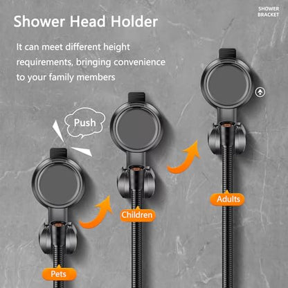Resdenio Shower Head Holder - Strong Suction Cup No Drilling Showerhead Bracket Waterproof Handheld Shower Holder, Adjustable Wand Holder for RV, Kids, Bathroom (Black) - color: Black