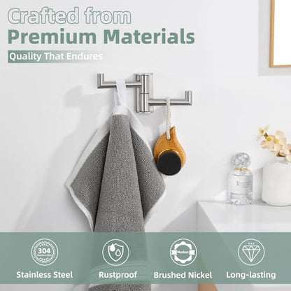 Aomasi Brushed Nickel Double Swivel Towel Hook, 304 Stainless Steel Folding Clothes Hanger, Wall Mounted - color: Brushed Nickel, size: 1 Pack