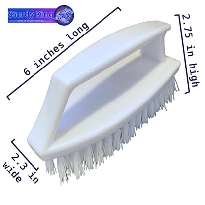 Scrub Brush Unbreakable Handle 6" White, Stiff Heavy-Duty Bristles Tough on Baked-on Grime Dishes Pots Grill Tub Shower Bathroom Tile Grout Floor Concrete Tires Carpet Unbreakable Handle