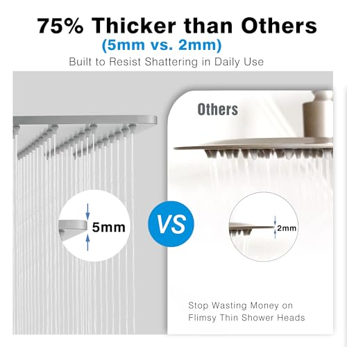 Solid Metal Large Rain Shower Head, Square High Flow Ceiling Rainfall Shower Head with Shower Arm and Flange, Reinforced Explosion-Proof Stainless Steel Construction (12-Inch, Brushed Nickel) - color: Brushed Nickel, size: 12 Inch