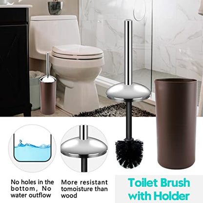 Compact 6-Piece Plastic Bathroom Accessories Set with Small Trash Can, Soap Dispenser, Toothbrush Holder, Cup, Soap Dish, Toilet Brush for Guest Bathroom Dorm Apartment (Coffee) - color: Coffee