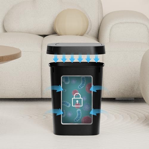KSSKSS 3 Pack Bathroom Small Trash Can with Lid, 2.6 Gallon Slim Garbage Bin with Pop-Up Lid, 10L Plastic Wastebasket for Bedroom, Office, Kitchen, Toilet (Matte Black) - color: Black-included Trash bags