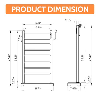 Heated Towel Racks for Bathroom,Smart 8-Bar Towel Warmer with Digital Touchscreen-Marble Base,Adjustable 115-155°F & 1-8H Timer,Freestanding Bathroom Heater for Spa Luxury,Grey