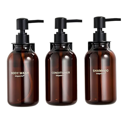 Shampoo and Conditioner Dispenser Set of 3, Amber | 16.9 oz Refillable Bottles, Black Pumps, No-Drill Wall Mount, 27 Labels, For Bathrooms, Hotels and Airbnbs - color: Dark Amber + Black Pump