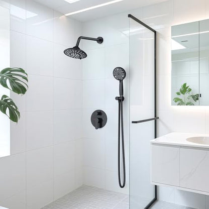 EMBATHER 8'' Shower System with Handheld & Trim Kit, Matte Black | 2-IN-1 Shower Faucet Set, 3-Mode Shower Head, 8-Setting Handheld Spray, Pressure-balanced Valve & Trim Kit - color: Matte Black, size: 8 Inch