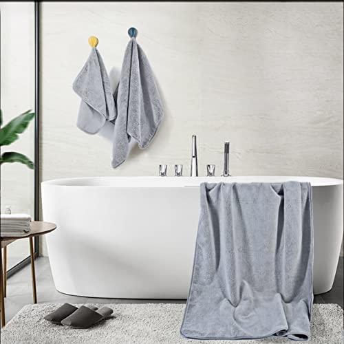 POLYTE 410 GSM Poly Blend Microfiber Quick Dry Bath Towel Set of 6 Pieces | 2-Body Towels, 2-Hand Towels, 2-Wash cloths, Oversize, Lint Free - color: Gray