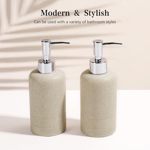 2pcs/Set Hand Soap Dispenser Sets - 10.8oz Refillable Resin Liquid Soap Dispensers with Rust-Proof Pump for Bathroom Countertop or Kitchen, Beige - color: Beige