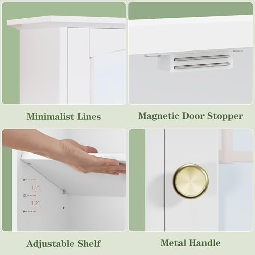 VECELO Bathroom Wall Cabinet with Mirror, Small Medicine Cabinets with Door, Wood Adjustable Shelf, 14.7 x 19.8 x 7.1 Inches, White