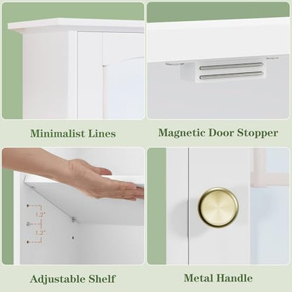 VECELO Bathroom Wall Cabinet with Mirror, Small Medicine Cabinets with Door, Wood Adjustable Shelf, 14.7 x 19.8 x 7.1 Inches, White