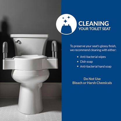 Bemis Rise 4.5" Raised Toilet Seat with Support Handles, Hinges Never Loosen, Fits Round and Elongated - style: Raised Seat with Handles