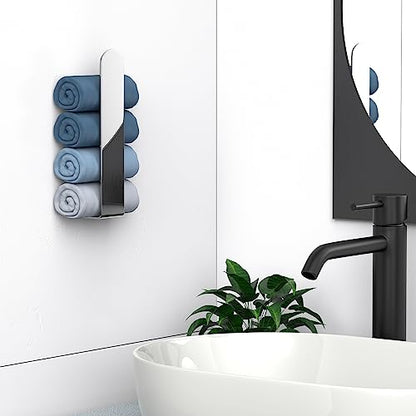 HUFEEOH 2 Pack Adhesive Hand Towel Holder, Sticky Towel Bar Towel Holder Wall Mounted, Stainless Steel Kitchen Towel Holder Hand Towel Rack for Bahtroom Hotel RV Kitchen (Polished Silver) - color: Polished Silver, size: 8 Inch (2PC)