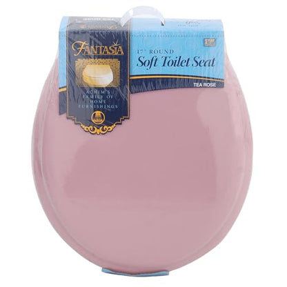 PowerSellerUSA Vinyl Round Soft Toilet Seat, Adjustable Hinges Toilet Seats with Non Slip Grip Tight Bumpers, Standard Heavy Duty Plastic Bathroom Toilet Seat Close Lid Set, Pink - color: Pink - Vinyl, size: 17" Standard