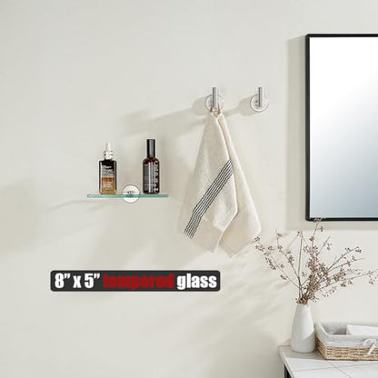 JQK Bathroom Glass Shelf, Tempered Glass Shower Storage 8 by 5 inches, 304 Stainless Steel Brushed Finish Wall Mount, TGS101L8-BN - color: Brushed, size: 8 Inch (1 Pack)