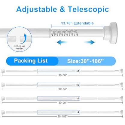 White Shower Curtain Rod Adjustable 30-90 Inch, 7/8"Diameter 304 Stainless Steel Never Rust Non Slip Heavy Duty Tension Rod, No-Drill Spring Curtain Rod for Bathroom Kitchen - color: White, size: 30-90 Inch