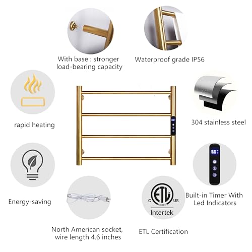 Towel Warmers for Bathroom, Wall Mounted Hot Towel Racks, Heated Towel Drying Rack with Timer & Temperature Multi-Level Adjustable (4 Bars Brushed Gold, Hardwired) - color: 4 Bars Brushed Gold, size: Hardwired