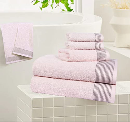 100% Cotton Ultra Soft 6 Pack Towel Set, Contains 2 Bath Towels 28x55 inchs, 2 Hand Towels 16x24 inchs & 2 Washcloths 12x12 inchs, Compact Lightweight & Highly Absorbant - Pink - color: Pink, size: 6 Pack Towel Set