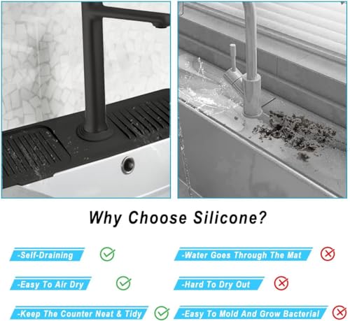 Sink Splash Guard Silicone Sink Faucet Mat Sink Accessories | for Kitchen, Bathroom, Sink Sponge Holder (Black) - color: Black