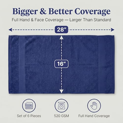Sofea Hand Towels 6 Pack (16 x 28 Inches) 100% Cotton Bathroom Towels, Soft Absorbent Quick Dry Hand Towels for Bathroom Kitchen - color: Navy Blue