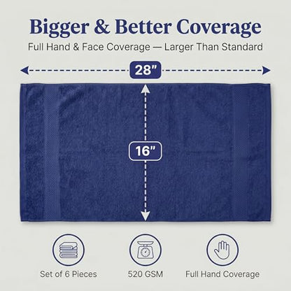 Sofea Hand Towels 6 Pack (16 x 28 Inches) 100% Cotton Bathroom Towels, Soft Absorbent Quick Dry Hand Towels for Bathroom Kitchen - color: Navy Blue