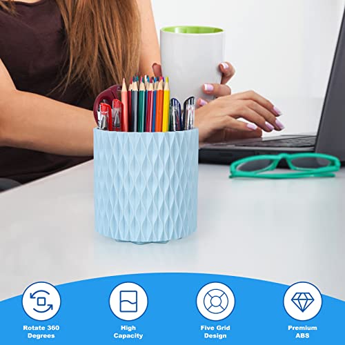 Makeup Brush Holder Organizer - 360° Rotating, 5-Slot Brush Cup for Cosmetics, Lipsticks, Pens | Vanity & Desk Organizer (Light Blue) - color: Light Blue