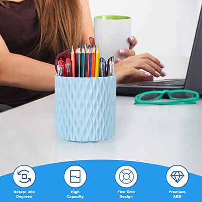 Makeup Brush Holder Organizer - 360° Rotating, 5-Slot Brush Cup for Cosmetics, Lipsticks, Pens | Vanity & Desk Organizer (Light Blue) - color: Light Blue